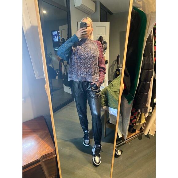 JIL SANDER NAVY Blue Red Colorblock 100% Wool Cable Knit Long Sleeve Sweater M - Picture 13 of 13